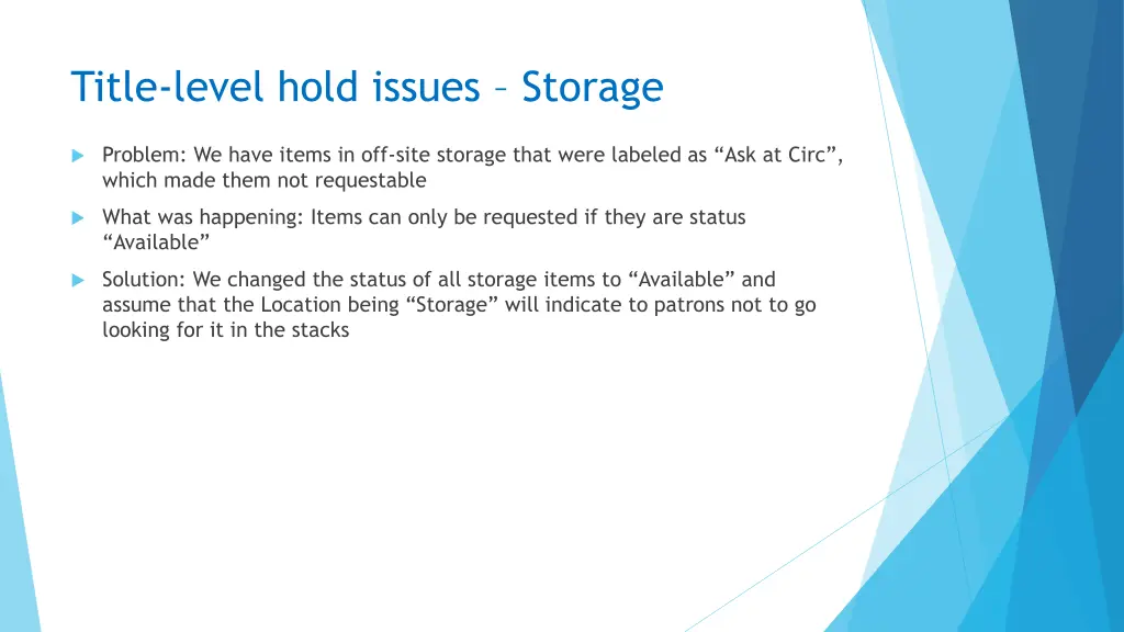 title level hold issues storage