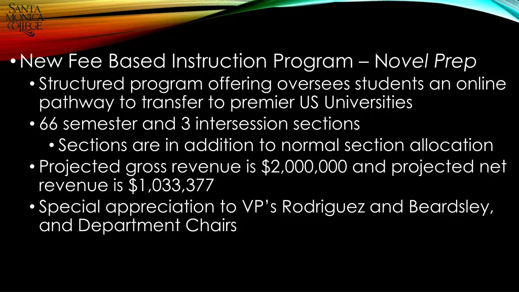new fee based instruction program n ovel prep