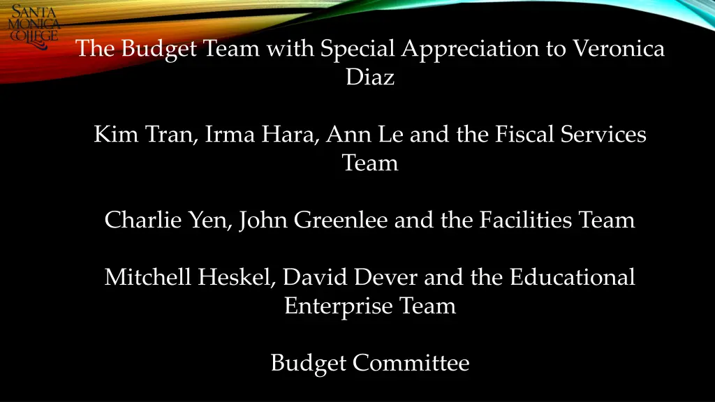 the budget team with special appreciation