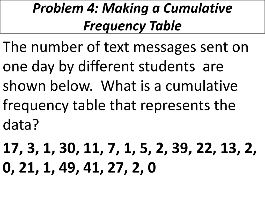 problem 4 making a cumulative frequency table