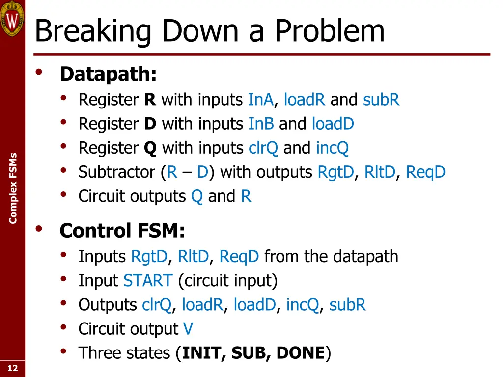 breaking down a problem datapath register r with