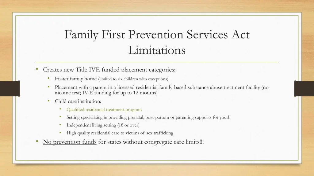 family first prevention services act limitations