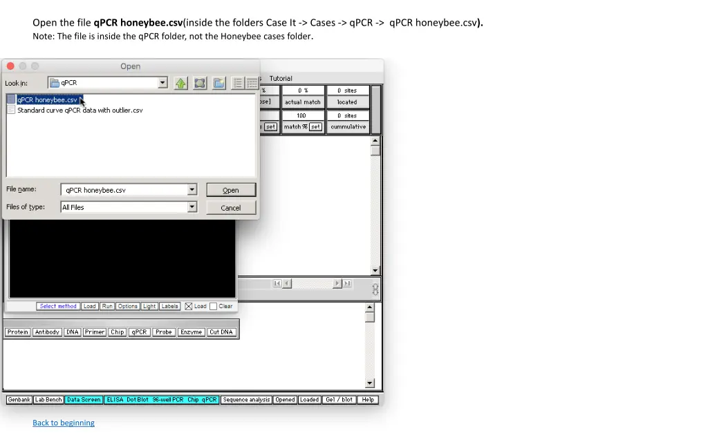 open the file qpcr honeybee csv inside