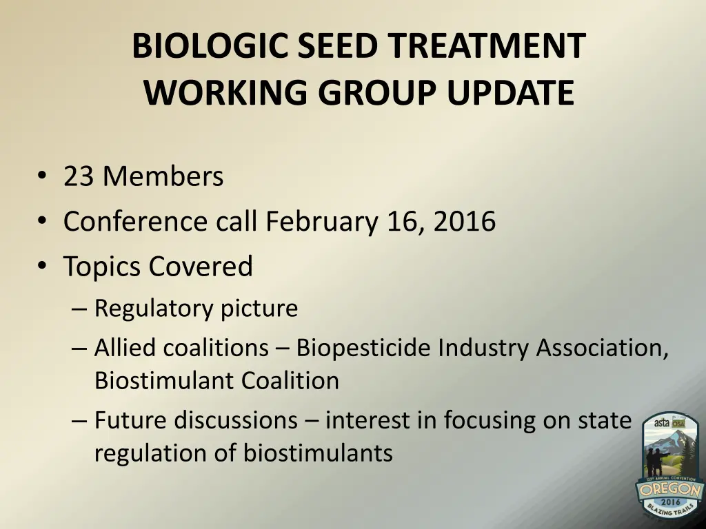 biologic seed treatment working group update