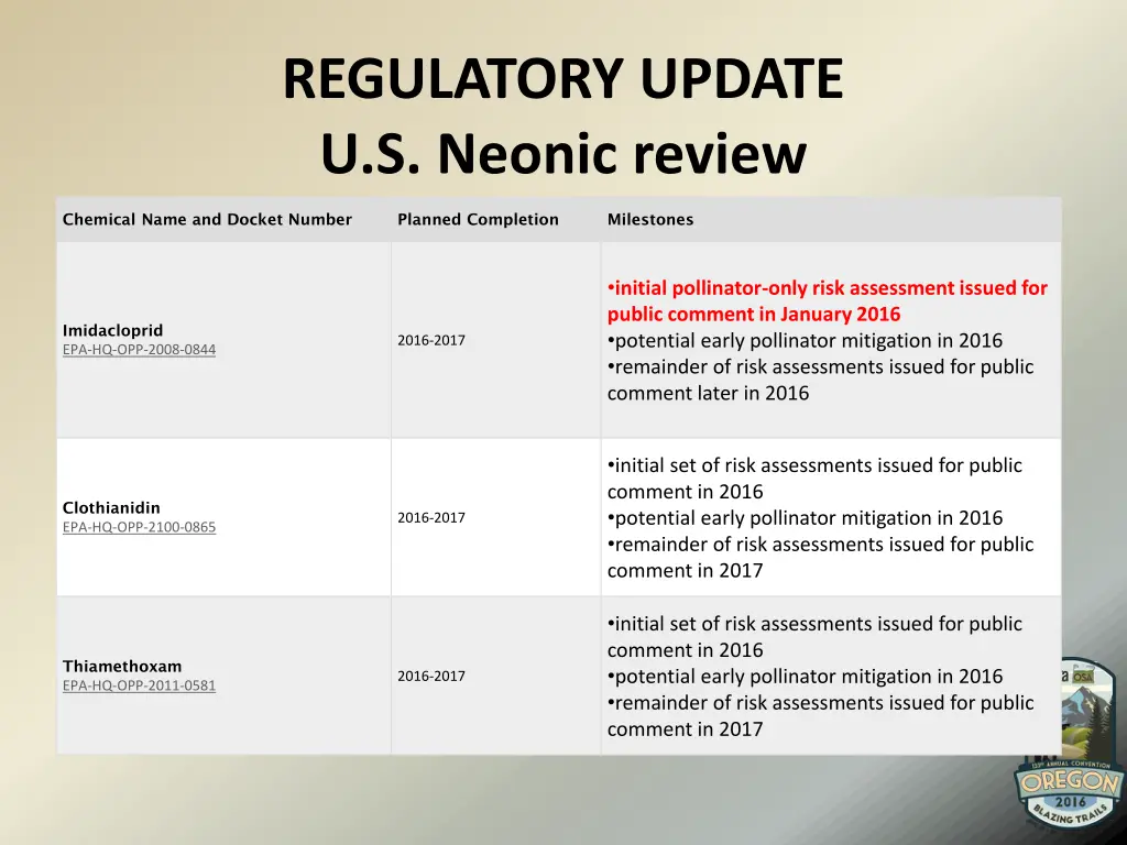 regulatory update u s neonic review