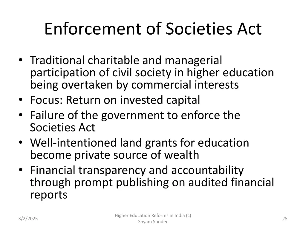 enforcement of societies act
