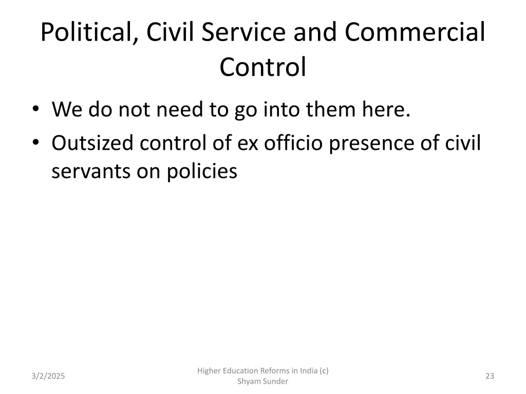 political civil service and commercial control