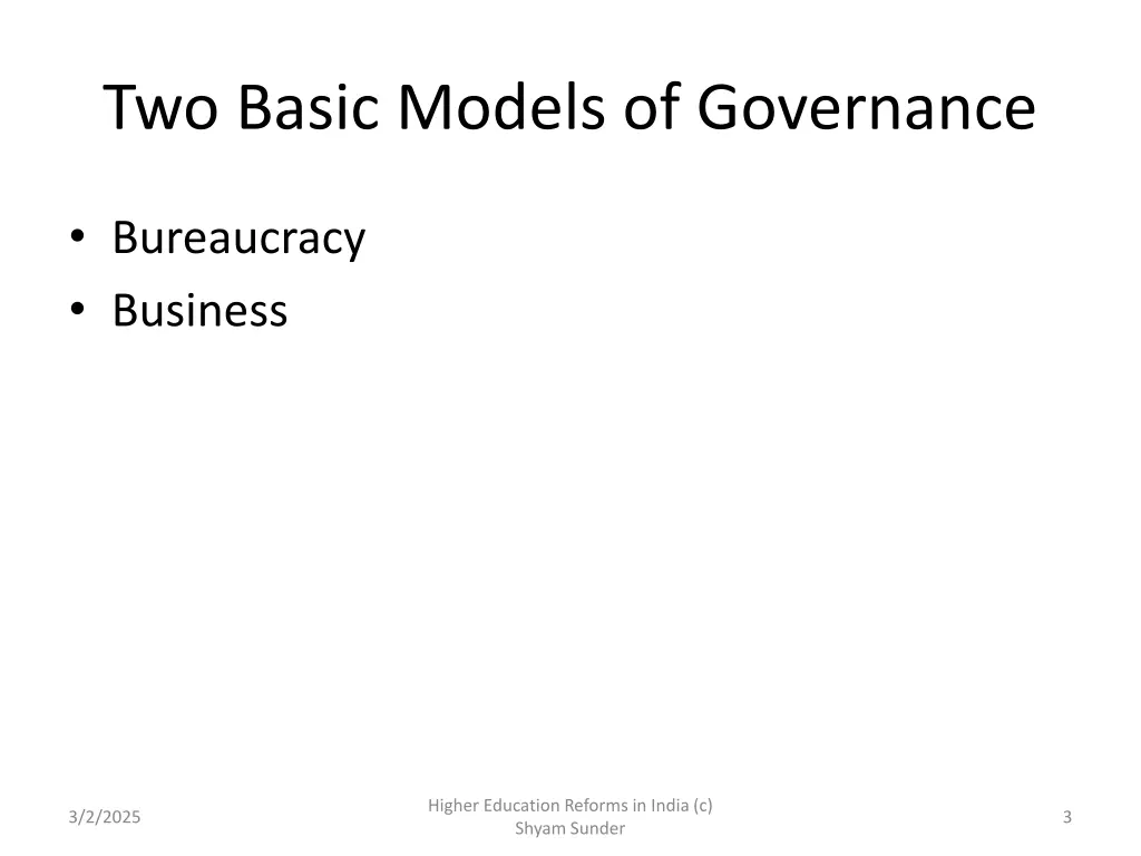 two basic models of governance