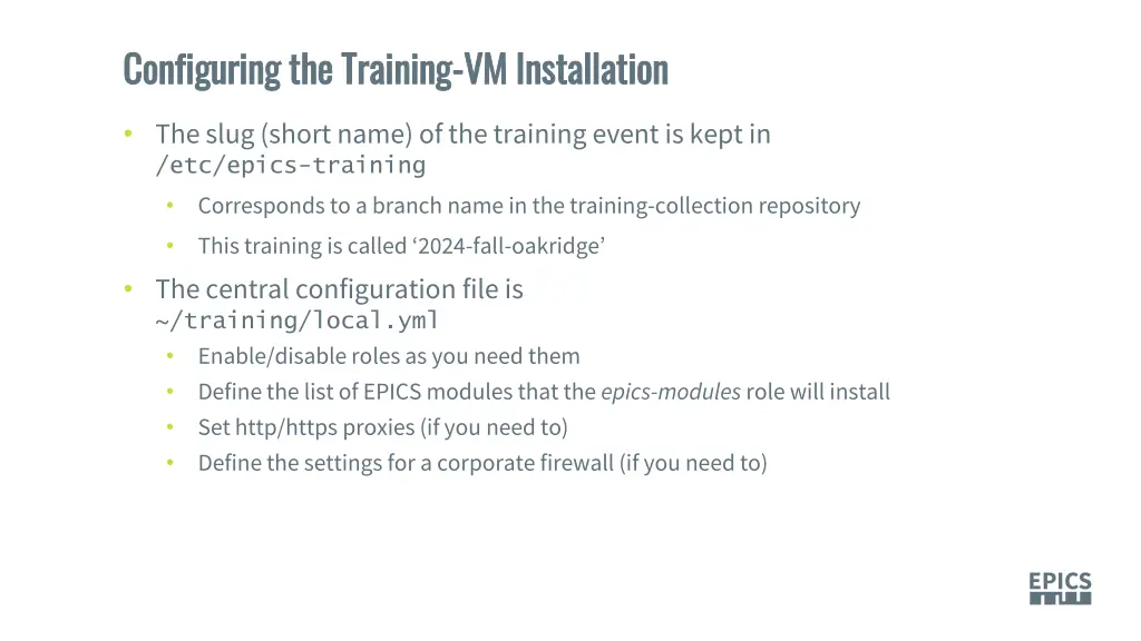 configuring the training configuring the training