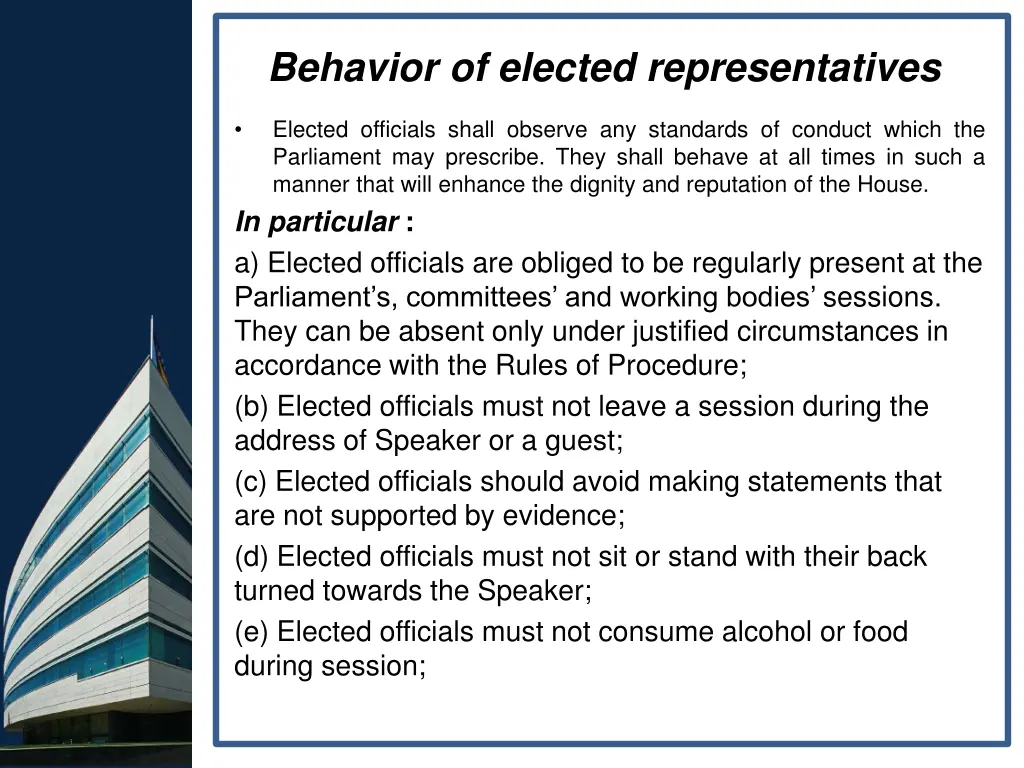 behavior of elected representatives