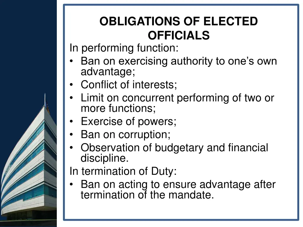 obligations of elected officials in performing