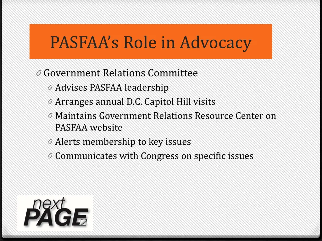 pasfaa s role in advocacy