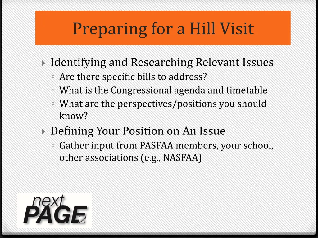 preparing for a hill visit