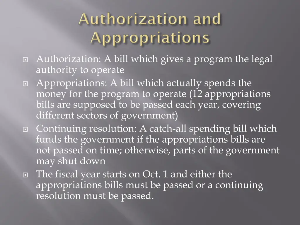 authorization a bill which gives a program