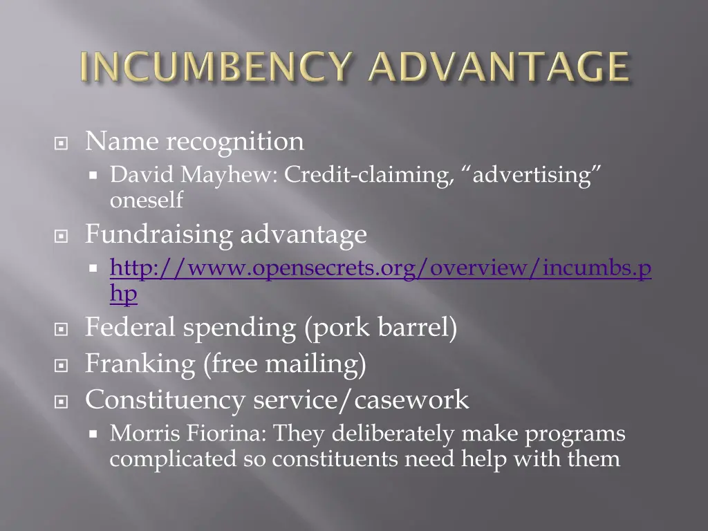 name recognition david mayhew credit claiming