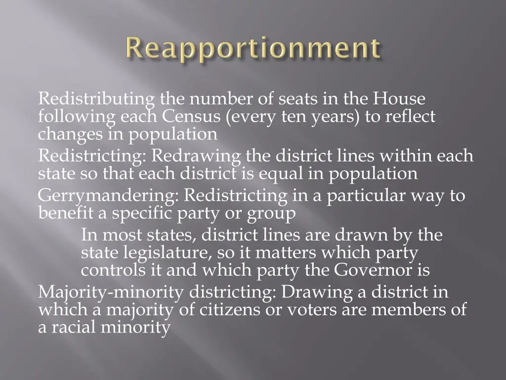 redistributing the number of seats in the house