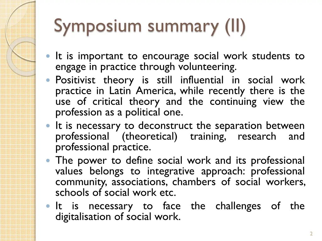 symposium summary ii