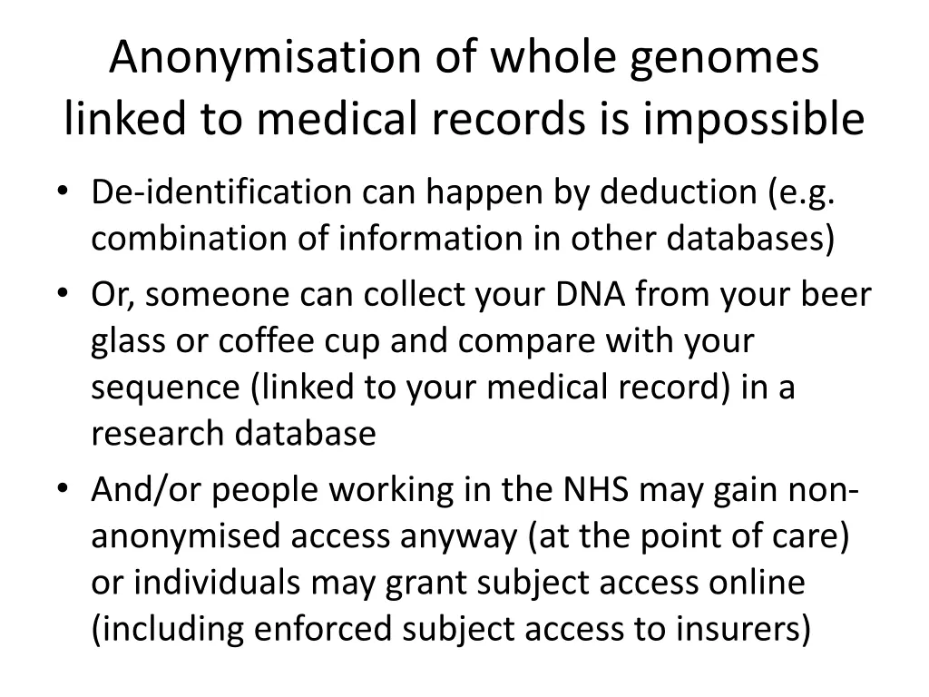 anonymisation of whole genomes linked to medical