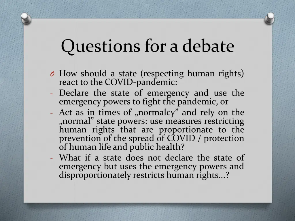questions for a debate