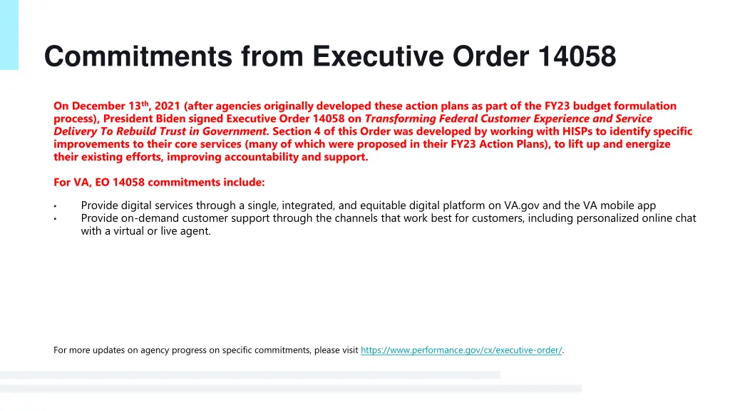 commitments from executive order 14058