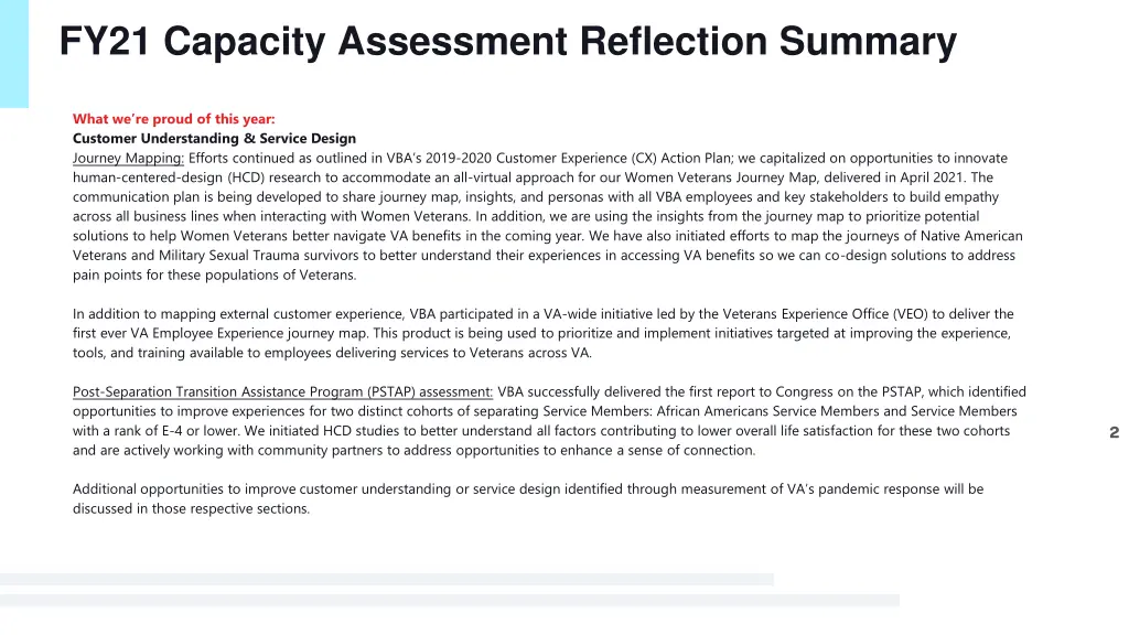 fy21 capacity assessment reflection summary