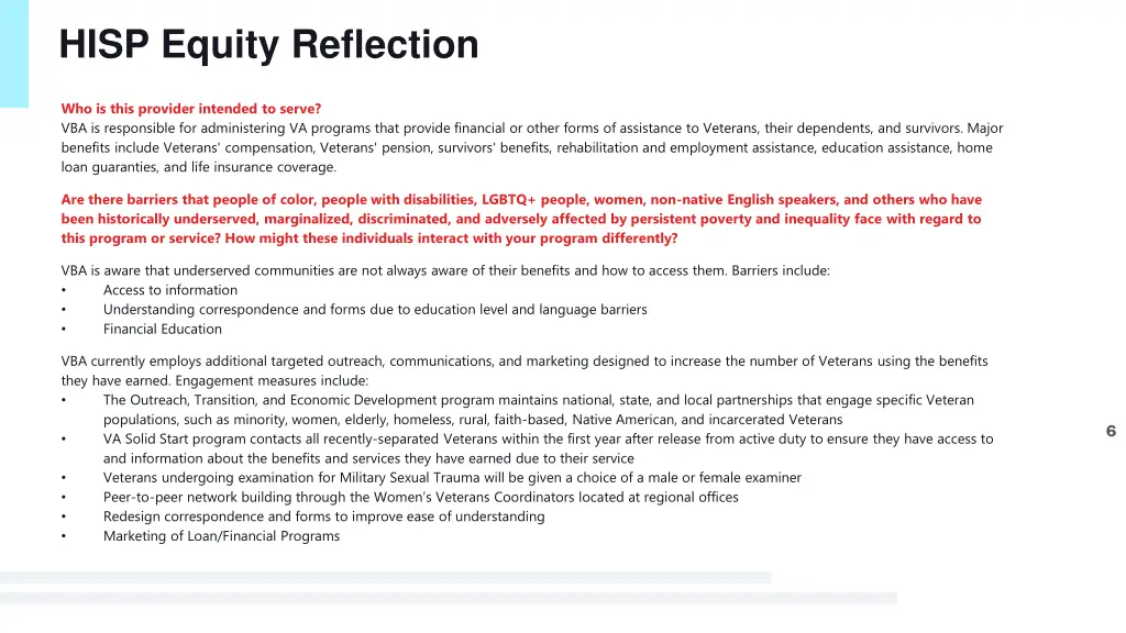 hisp equity reflection
