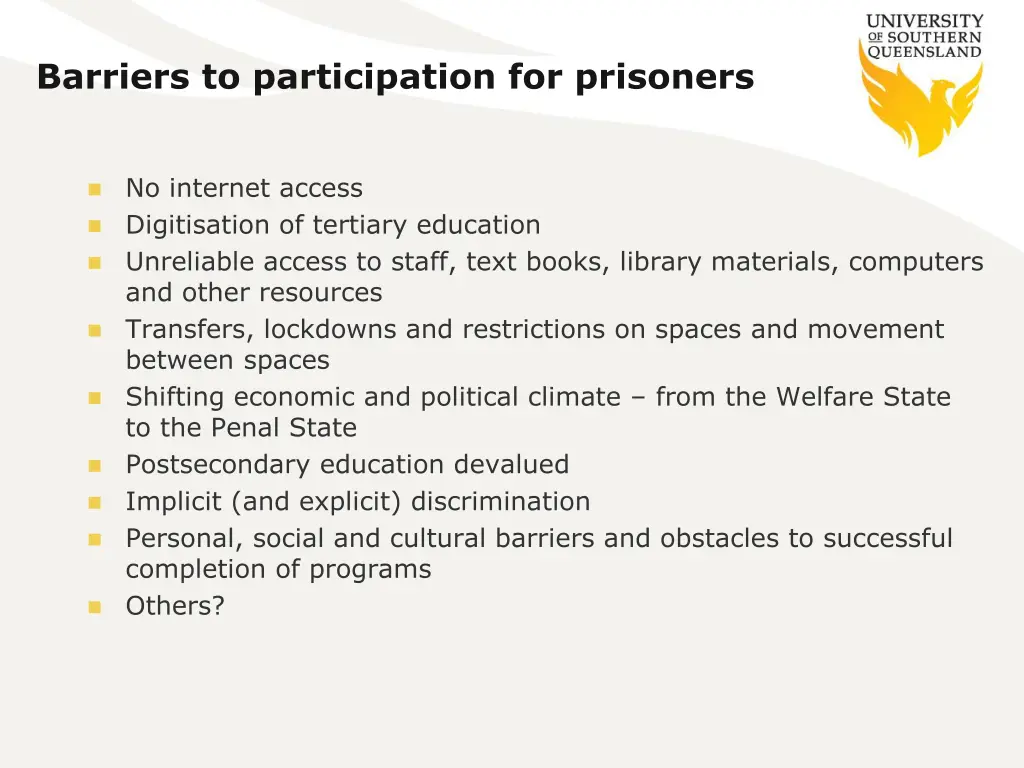 barriers to participation for prisoners
