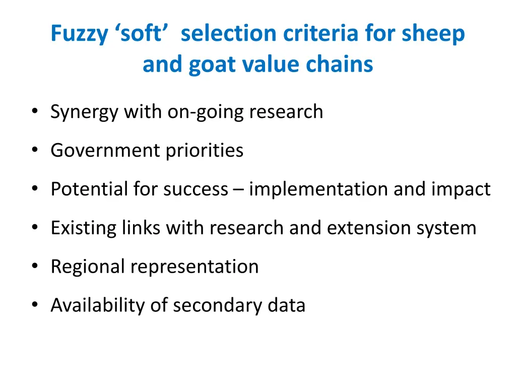 fuzzy soft selection criteria for sheep and goat