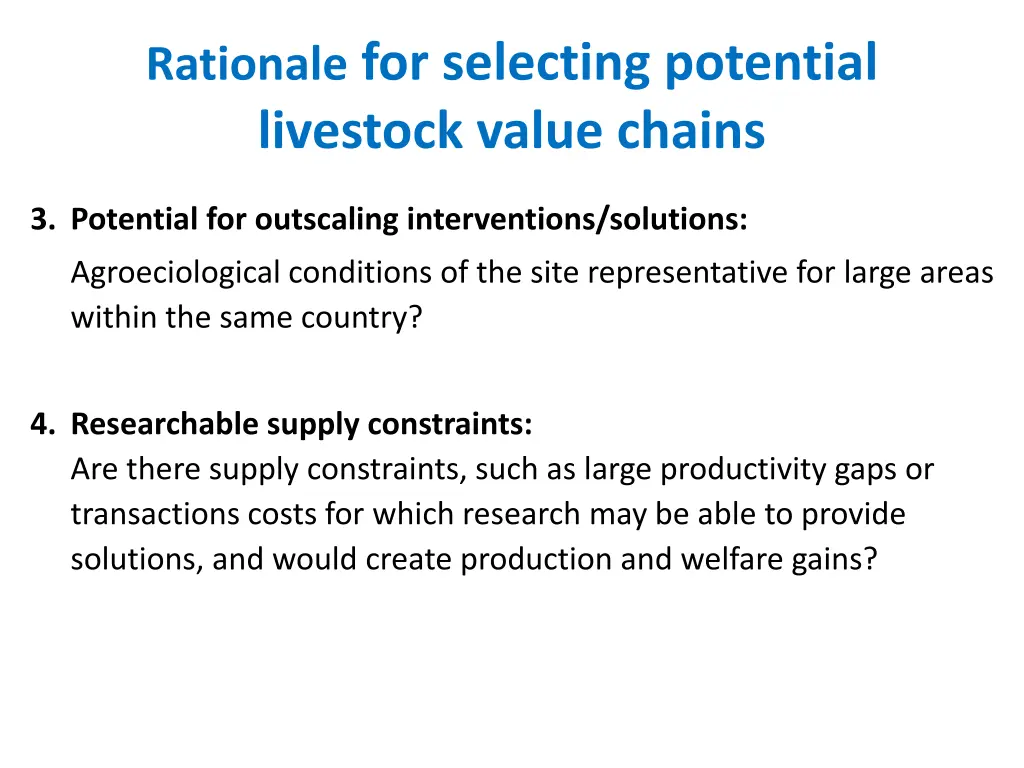rationale for selecting potential livestock value 1