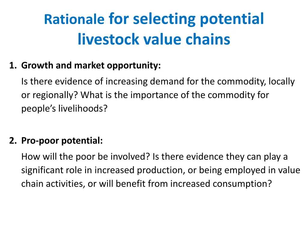 rationale for selecting potential livestock value
