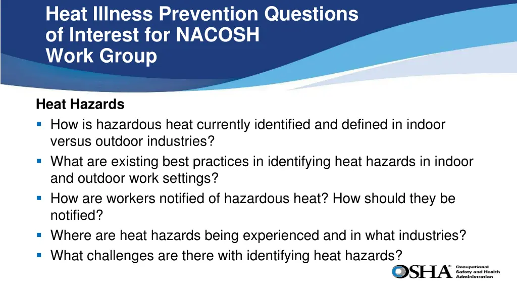 heat illness prevention questions of interest 1