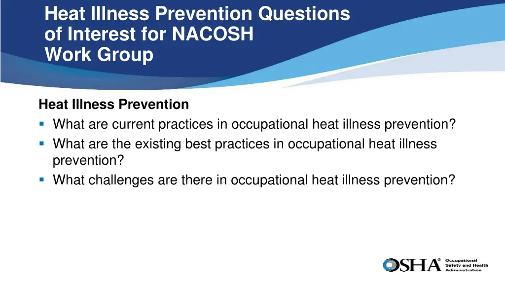 heat illness prevention questions of interest