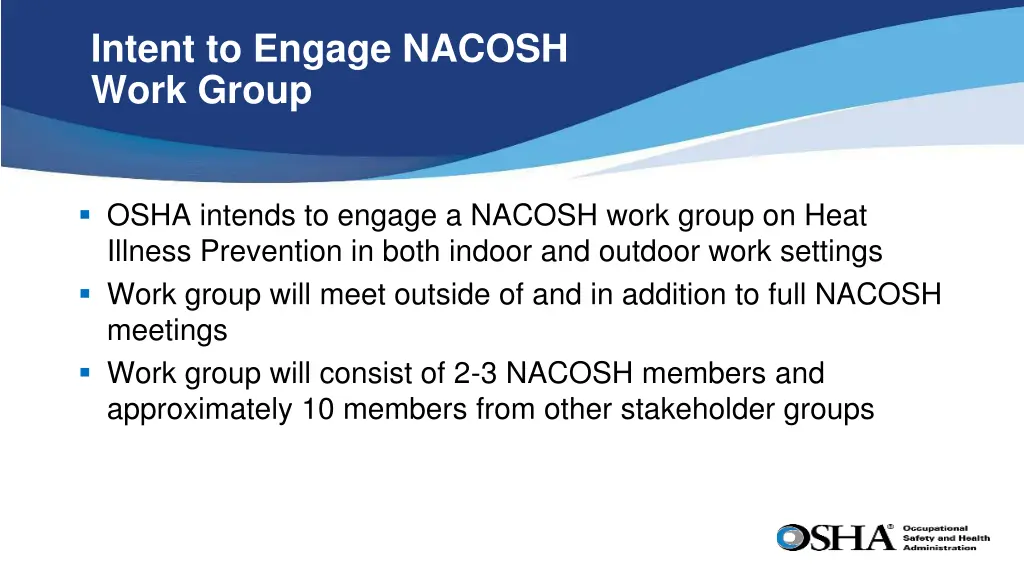 intent to engage nacosh work group
