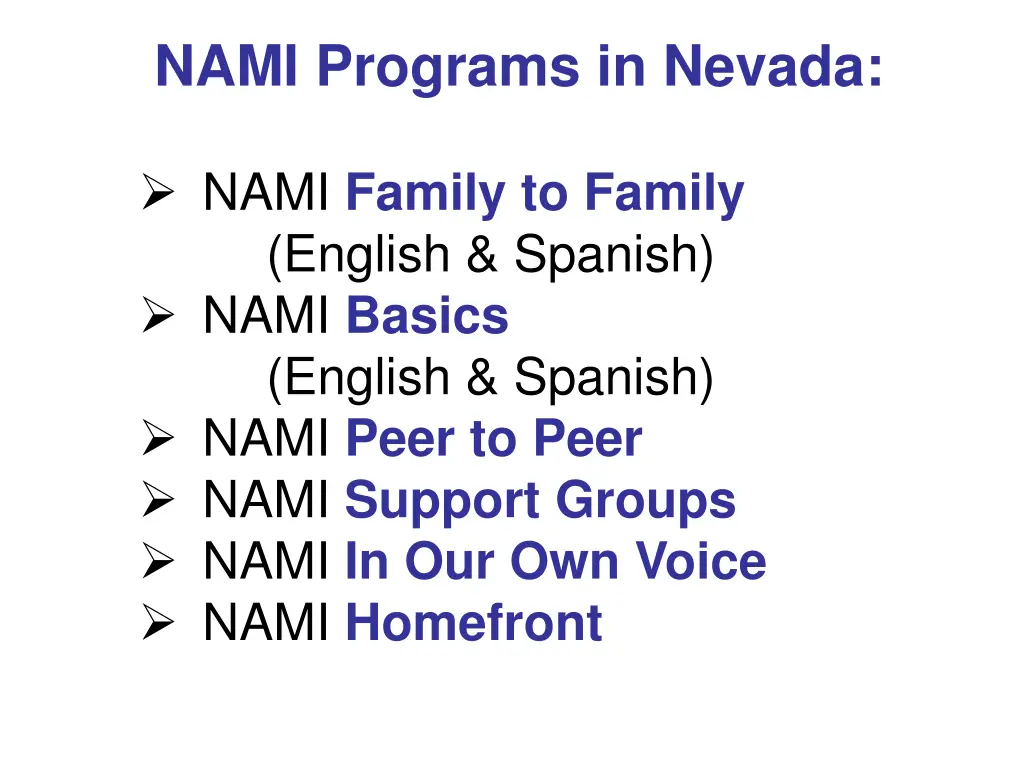nami programs in nevada