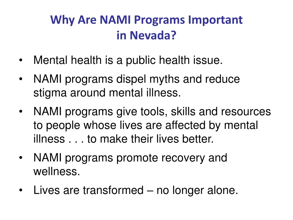 why are nami programs important in nevada