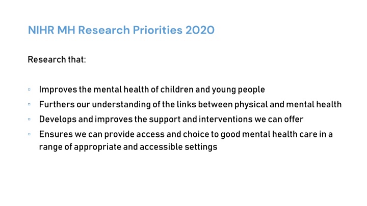 nihr mh research priorities 2020