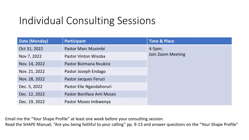 individual consulting sessions