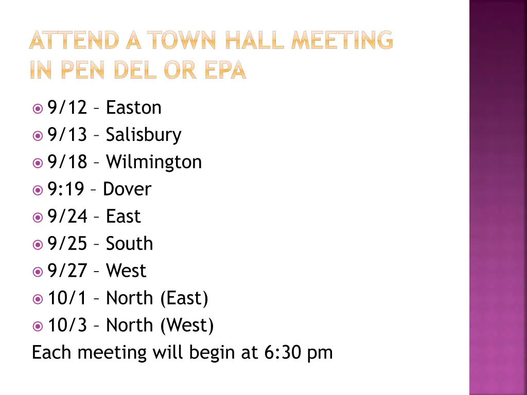 attend a town hall meeting in pen del or epa