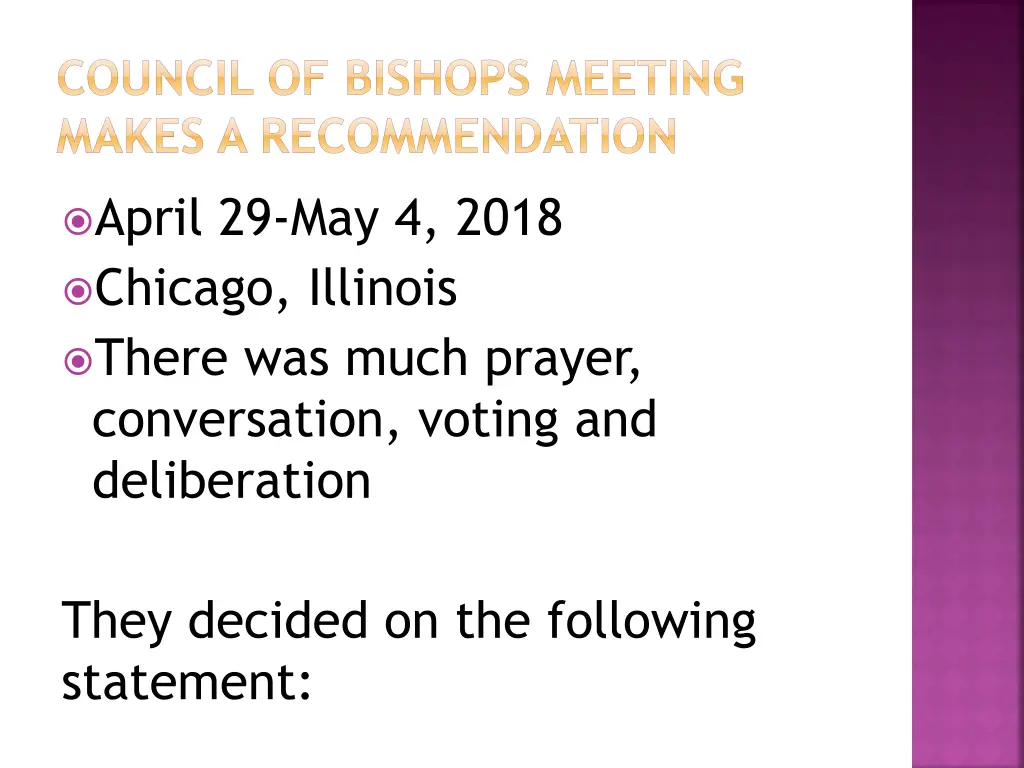 council of bishops meeting makes a recommendation