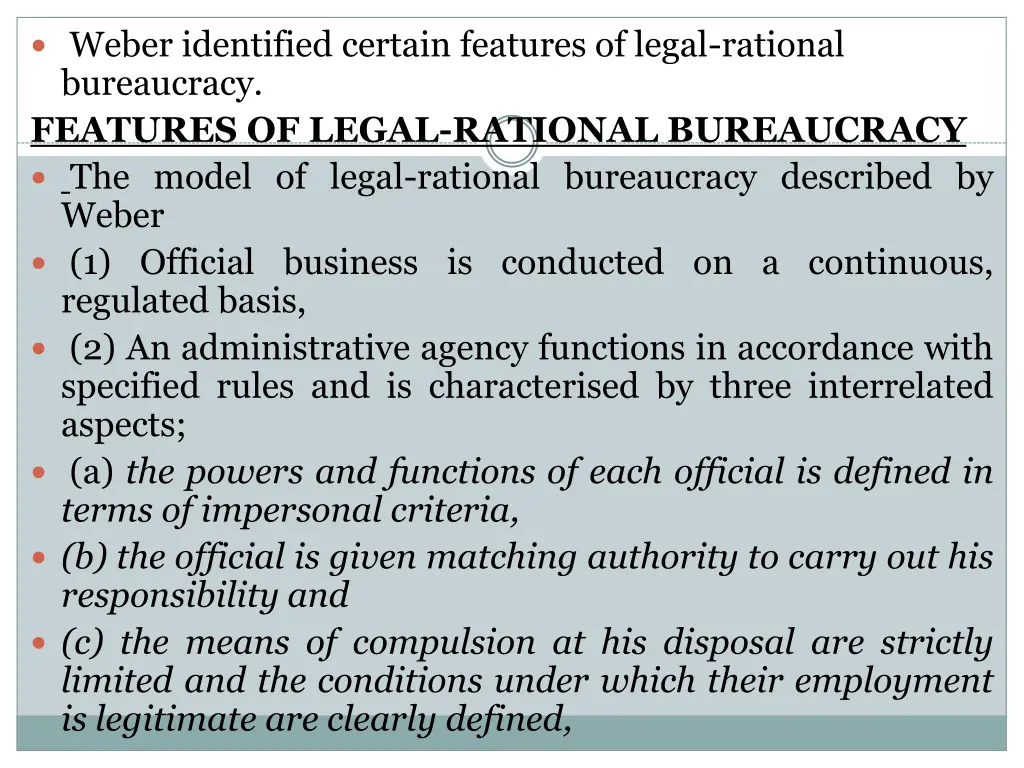 weber identified certain features of legal
