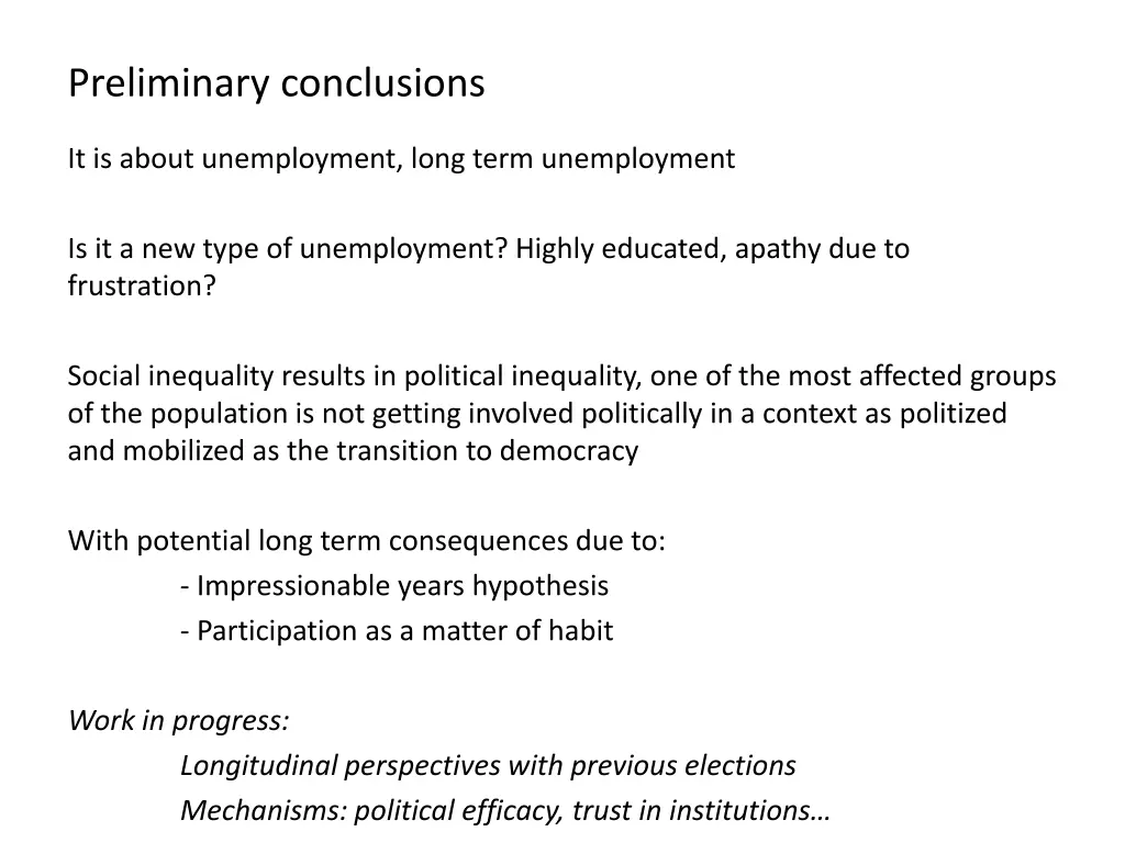 preliminary conclusions