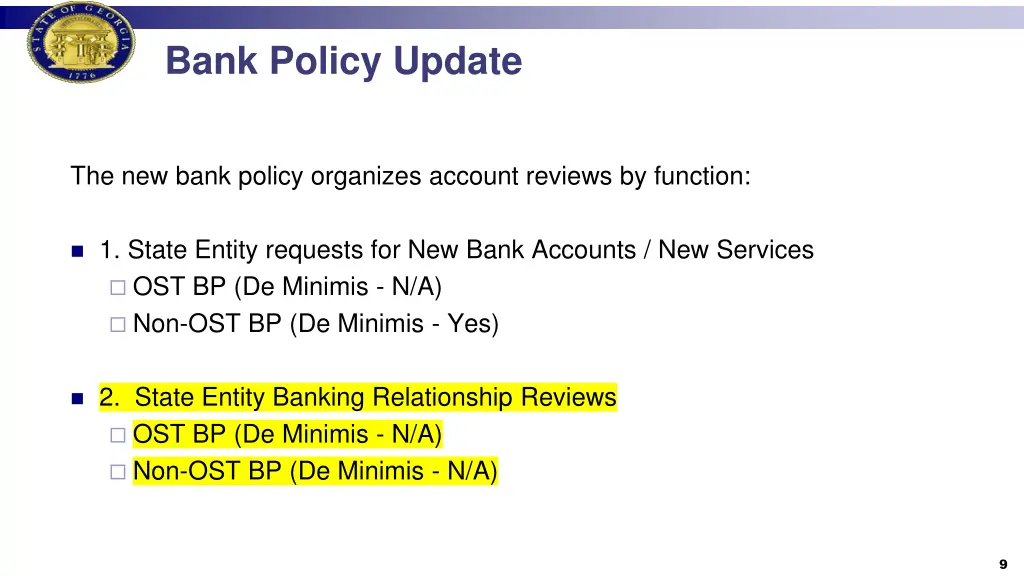 bank policy update 6