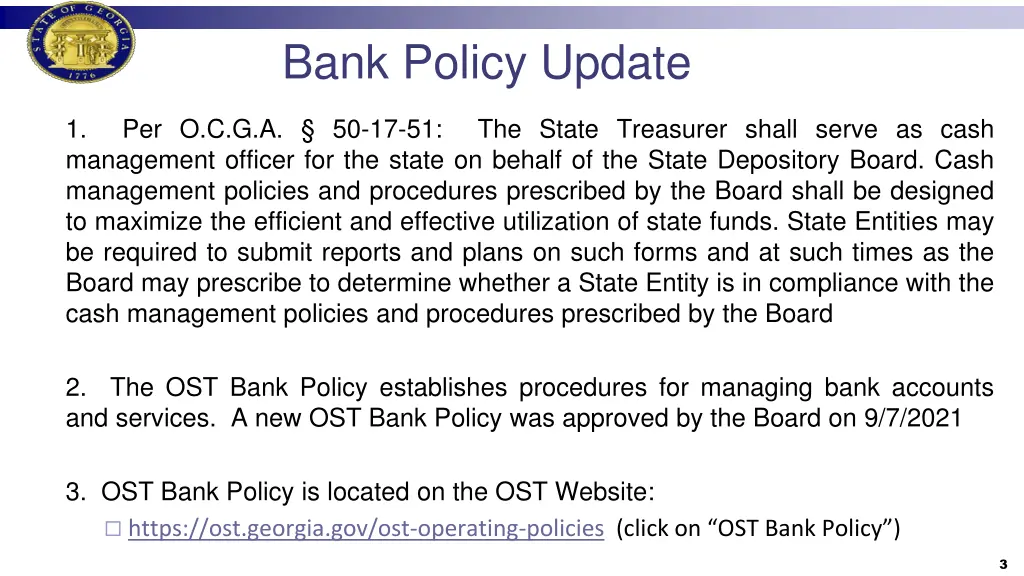 bank policy update
