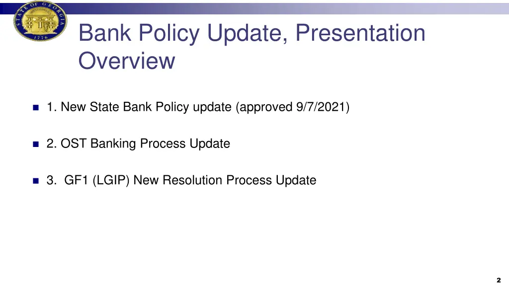 bank policy update presentation overview