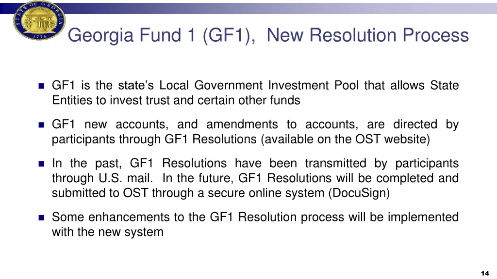 georgia fund 1 gf1 new resolution process