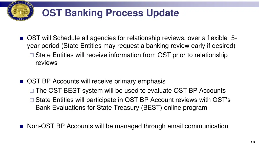 ost banking process update