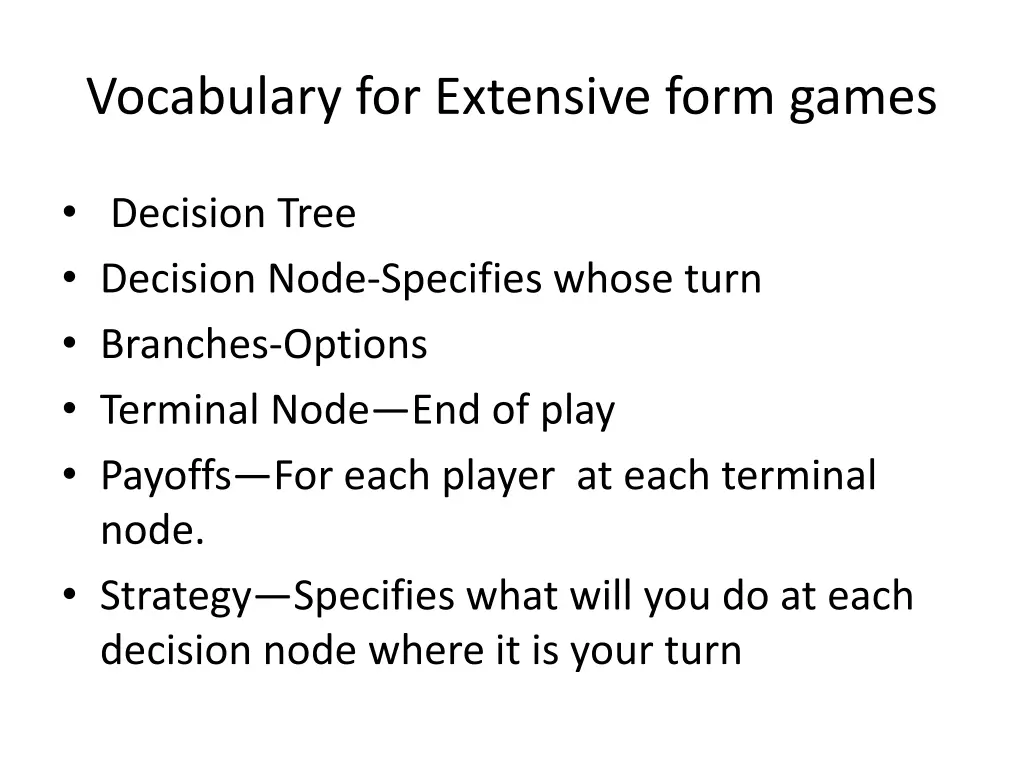 vocabulary for extensive form games