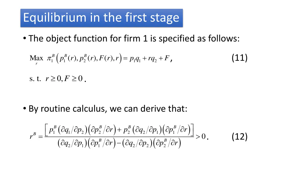 equilibrium in the first stage