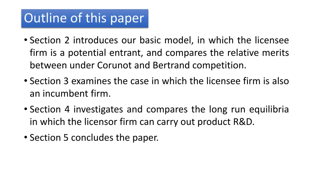 outline of this paper