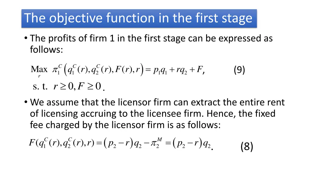 the objective function in the first stage